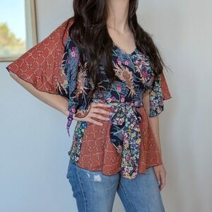 Vintage Kat Knapp Patchwork Kimono Wrap Blouse
